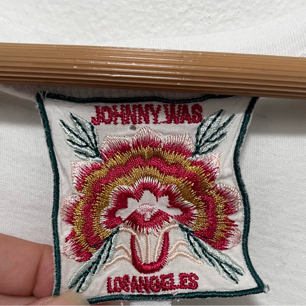 Johnny Was White Tank Top with Multicolor Floral & Peacock Embroidery - Picture 3 of 11